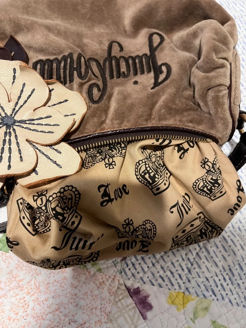 Vintage velvet Juicy Couture bag with flower detail